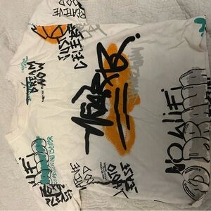 Zara Kids White Tee with Orange and Black Graphics